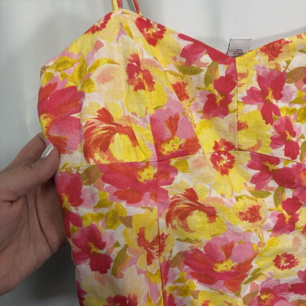 NWT Old Navy Floral Bustier Top Tank Smocked Back Fitted Tie Strap Small Linen - Picture 5 of 10